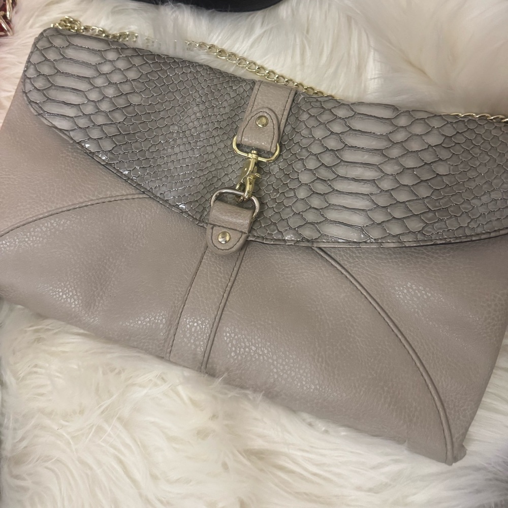 Gray Fashion Clutch with Gold Accents
